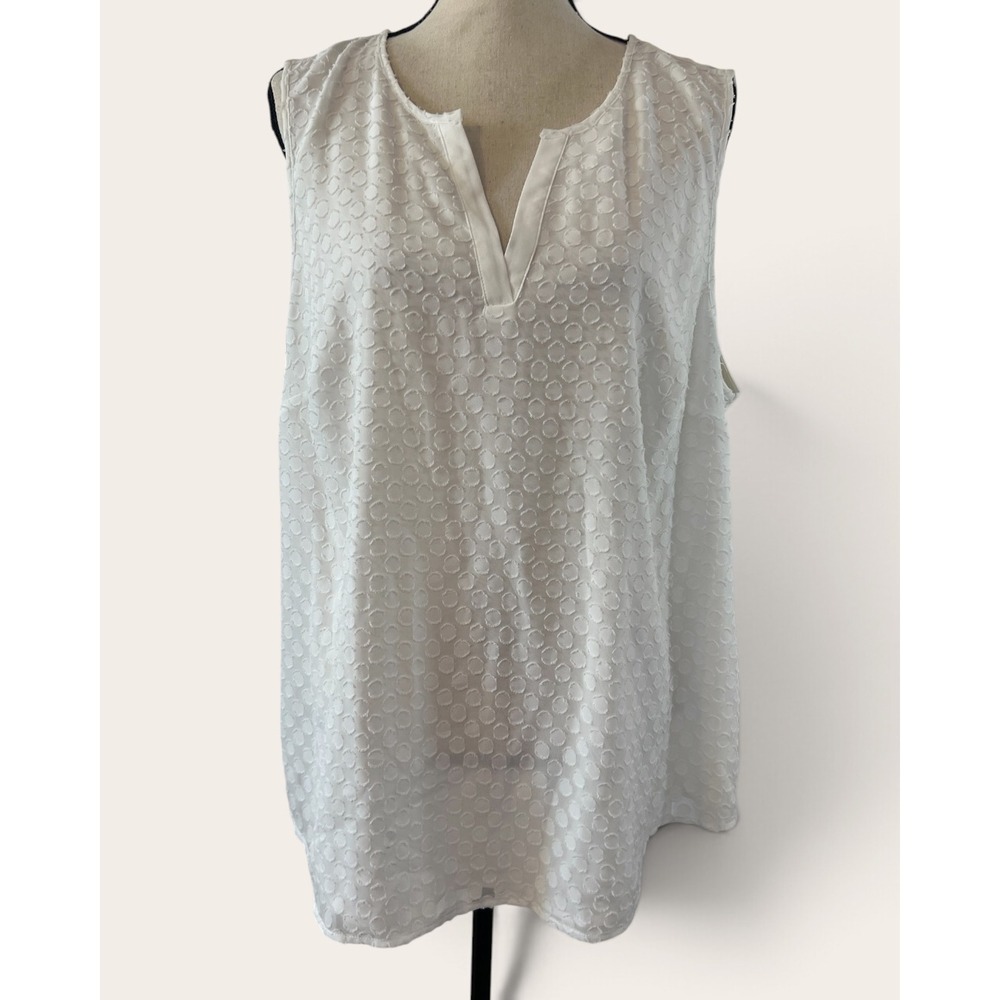 Market & Spruce Womens White Textured Circle Sleeveless Split V-Neck Top 2X NEW